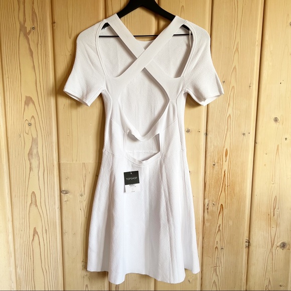 NWT Topshop White Cross Open Back Skater Fit Flare Mini Dress Size 6 - Picture 3 of 6